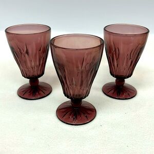 - Vintage HAZEL ATLAS set of 3 Moroccan Amethyst" pedestal water/wine goblets
